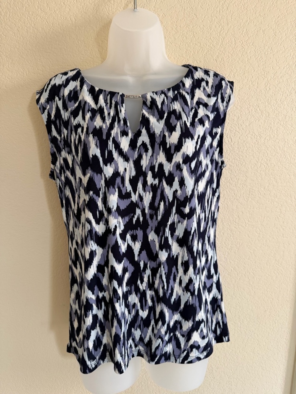 Calvin Klein Black, White and Gray Printed Sleeveless Top